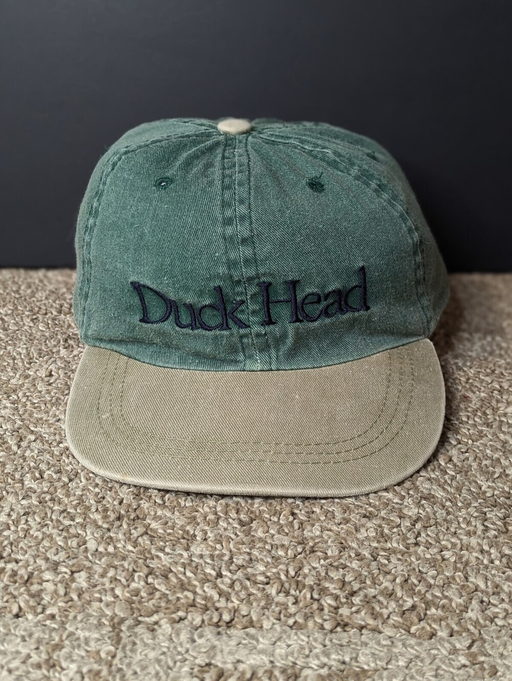 Duck Head Y2K Strapback Baseball Hat Cap Green Tan Embroidered One Size